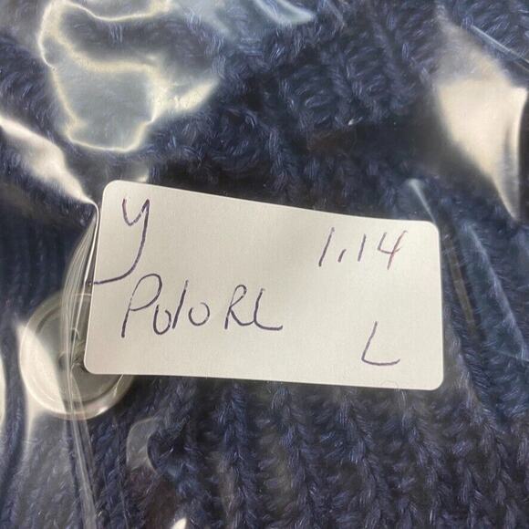 Polo Ralph Lauren Linen Cardigan Sweater Mens Large Blue Elbow Patches Academia - Picture 13 of 13